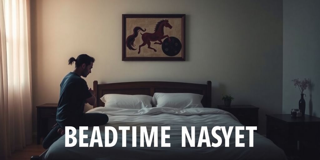 Silhouette of a person praying in a tranquil bedroom.