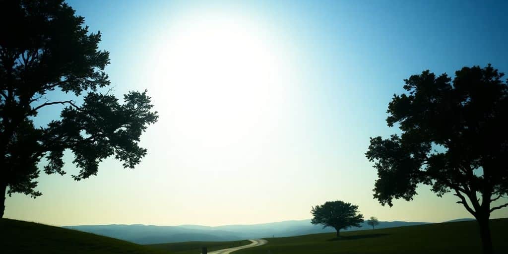 Silhouetted landscape with a path leading into the horizon.