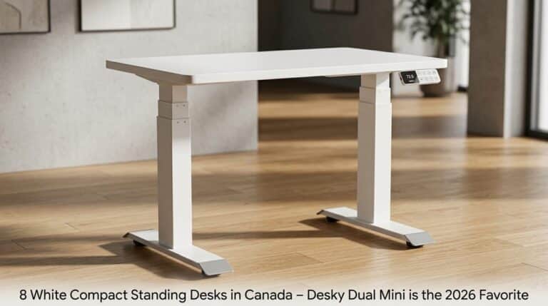 8 White Compact Standing Desks in Canada – Desky Dual Mini is the 2026 Favorite